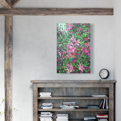 Cherry Tree Blooming - Illustrative Pink Canvas for Home Decor