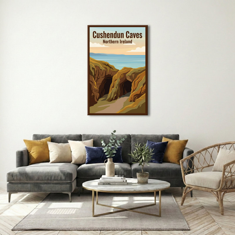 Cushendun Caves, Northern Ireland - Romantic Coastal Travel Poster Of Dramatic Sea Caves. Giclee Print On Wrapped Canvas. Wall Art, Home Decor - Natural Landmarks, Northern Ireland - Wrapped Canvas Print
