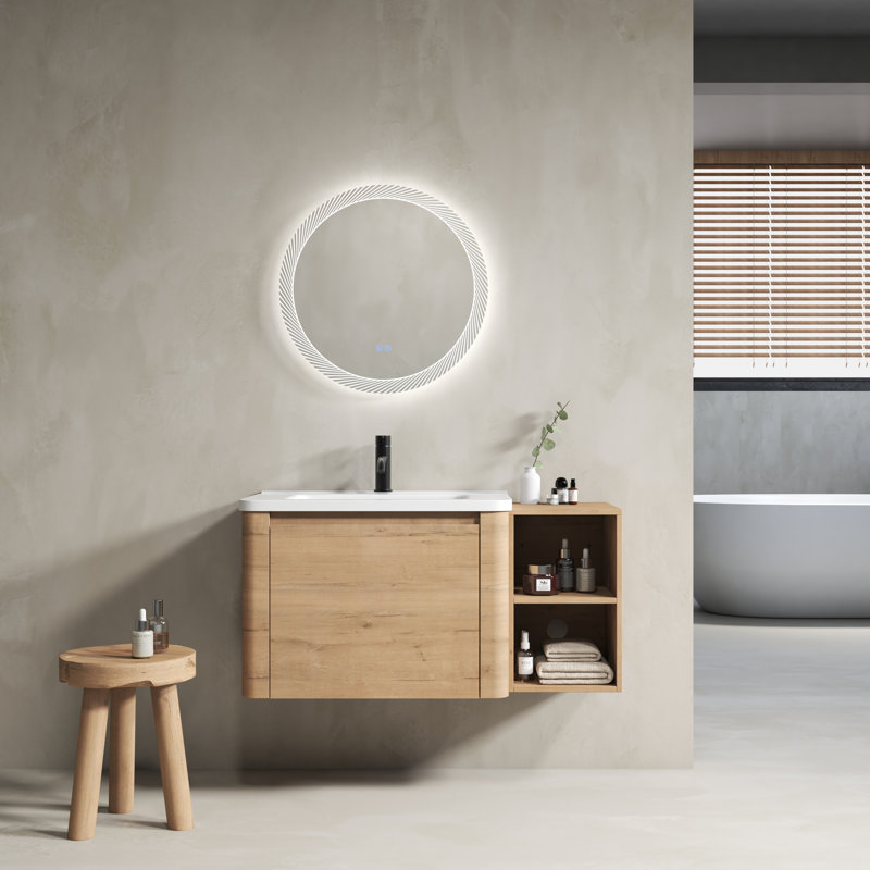 Meuble-lavabo mural 40 po avec lavabo en céramique, tablettes de rangement et porte à fermeture en douceur Frank