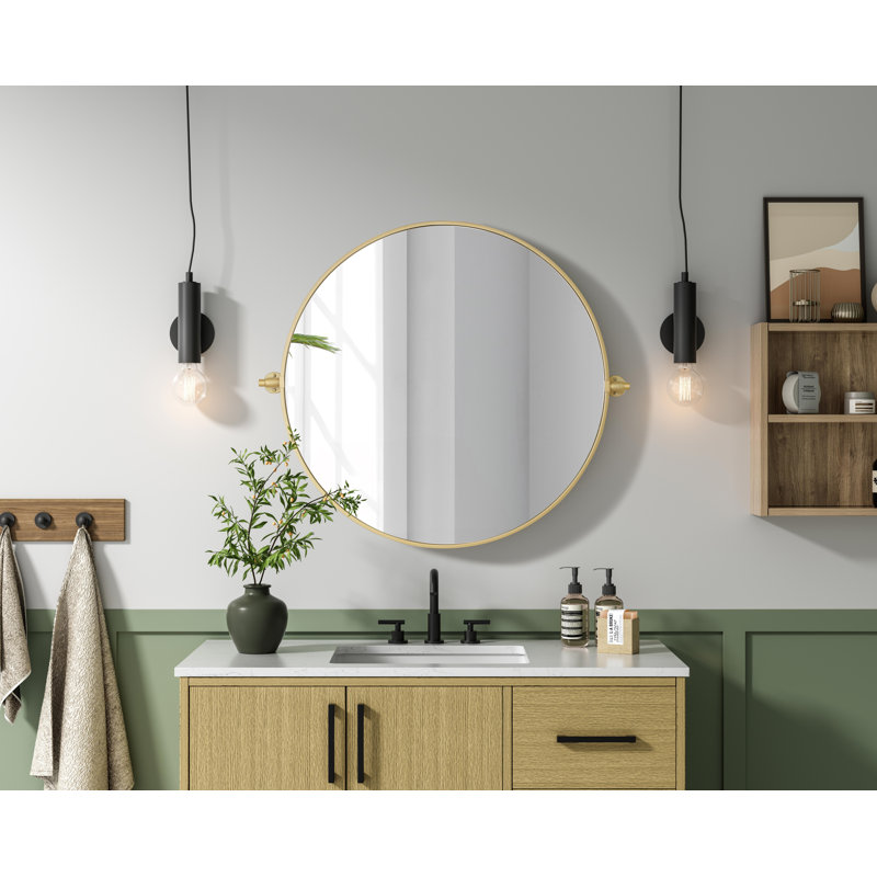 Amoura Pivot Mirror in Brass, Brass, 30" x 30"
