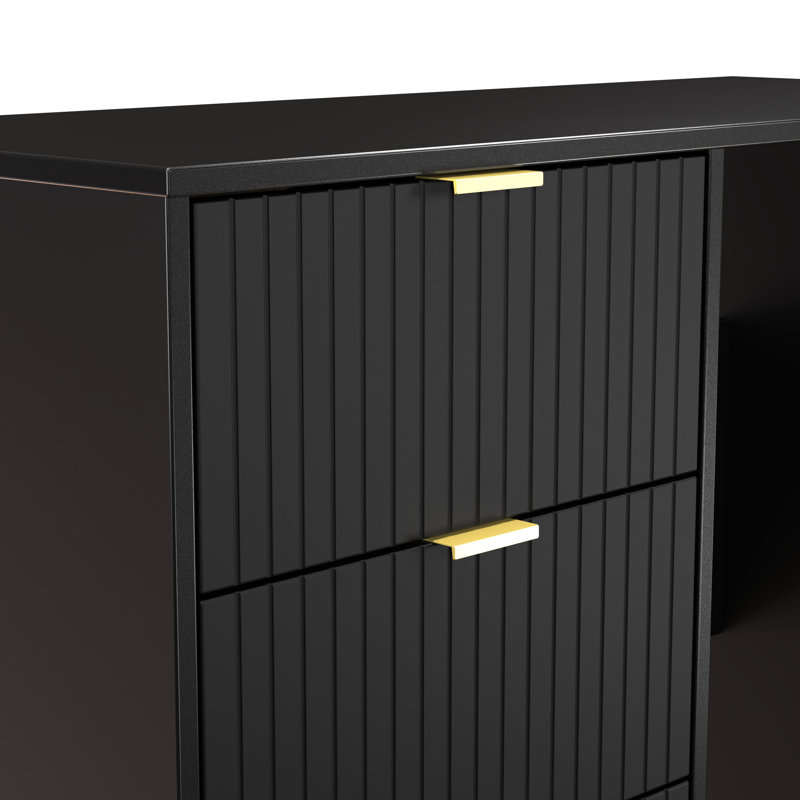 Berklie 3 Drawer Vanity (Ready Assembled), Deep Black/Black Matt