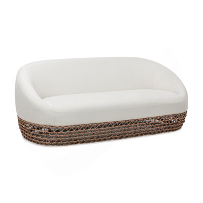 Willow 71" Upholstered Woven Patio Deep Seating Sofa, Golden Brown Wicker Frame, Wheat Beige