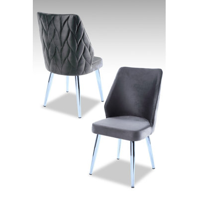 Ensemble de chaises modernes (2 pièces), gris et chrome, 18,9 po x 35,4 po x 16,9 po | 100% panneau de particules enduit de mélamine, tissu 100% polyester, pieds en métal | Des sièges élégants pour les hôtels et les espaces contemporains