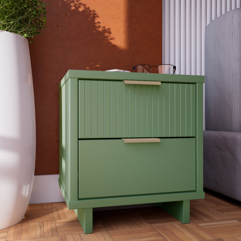 Granville 18" W Modern 2-Drawer Solid Wood Nightstand in Sage Green, Sage Green