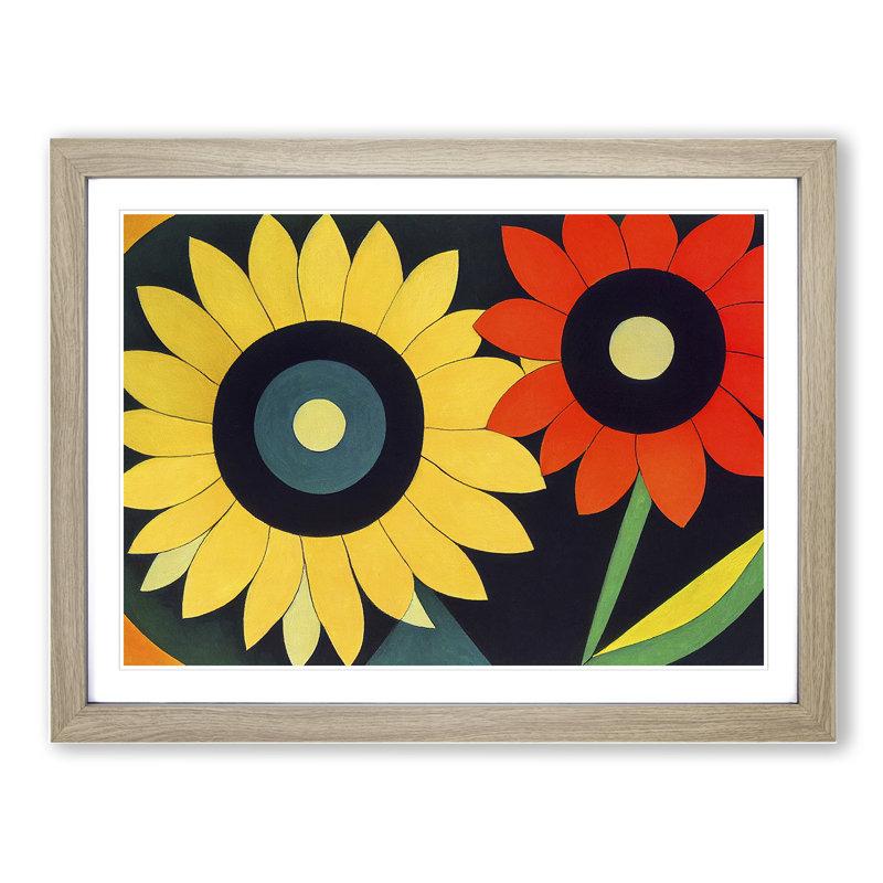 Abstract Sunflowers - Framed Print, 25cm H x 34cm W x 2cm D, Oak