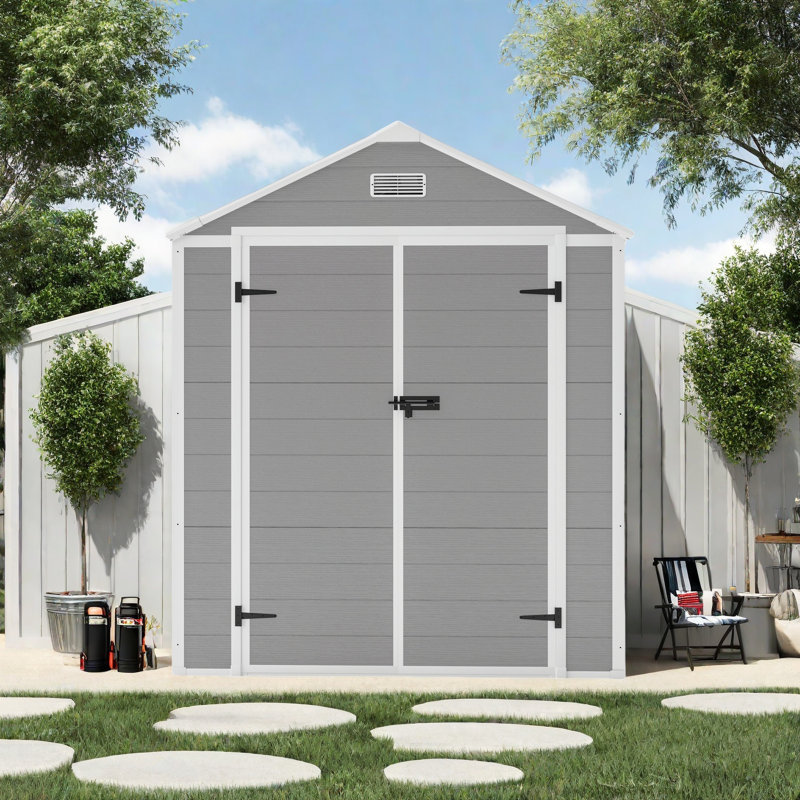 Outdoor Resin Storage Shed - Weatherproof Multi-Purpose Backyard Unit With Tilted Roof, Lucent Windows & Lockable Door For Garden Tools, Pet Shelter & Family Activities