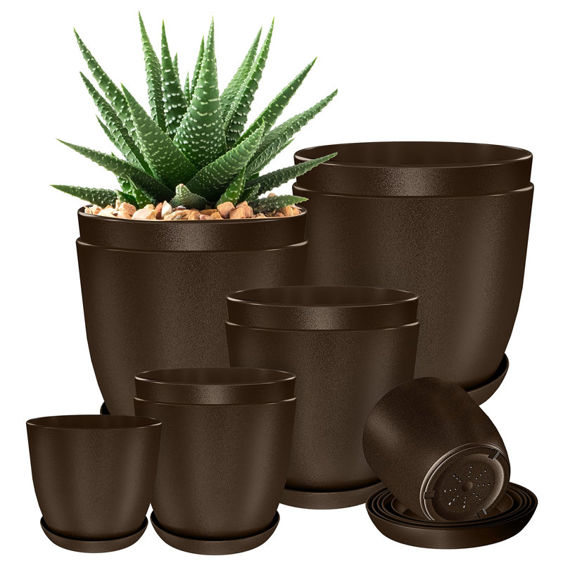 Pots à plantes d'intérieur avec drainage, Brun