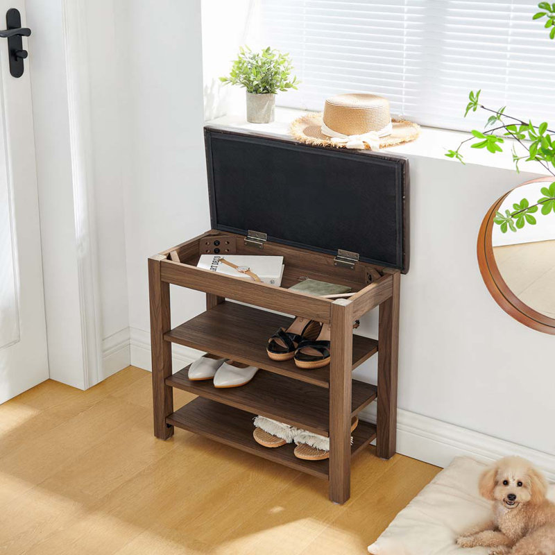 Small Shoe-Changing Bench With Shelves, Brown