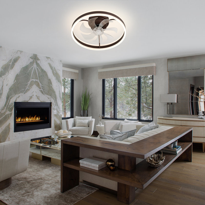 Ventilateur de plafond encastré moderne 20 "avec éclairage à DEL à intensité variable et commande par APP Ventilateur de moteur à courant continu réversible LowProfile pour chambre à coucher Ikeoluwa