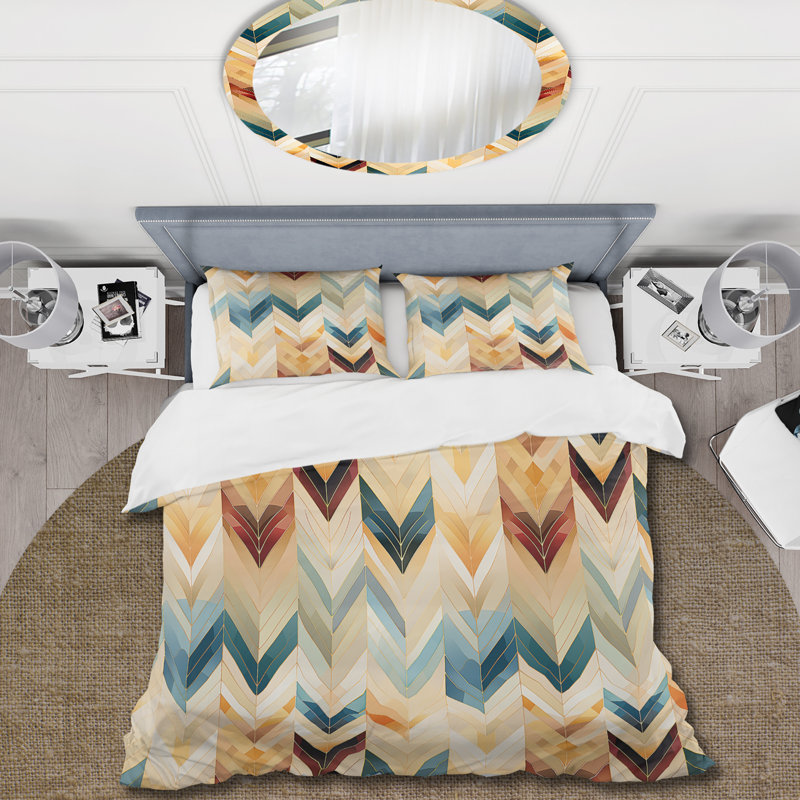 Beige à chevrons mosaïque Fusion I - ensemble de housse de couette à chevrons - microfibre de polyester