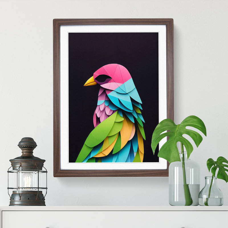 Paper Bird Abstract - Single Picture Frame Print, Walnut Framed, 64cm H x 46cm W x 2cm D