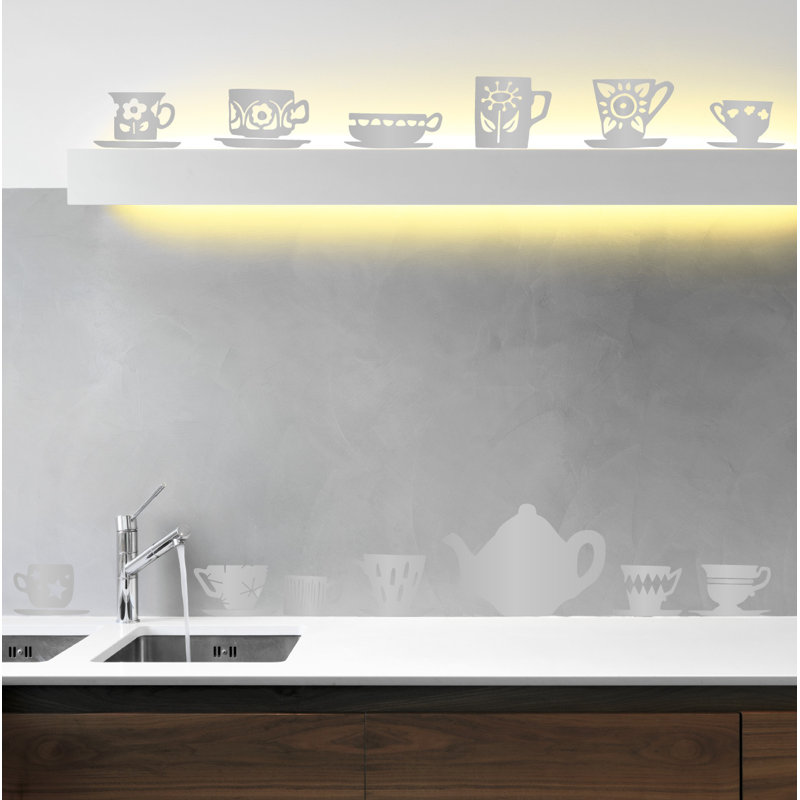 Décalcomanie murale tasses de thé, Argent, H 32 po x l 33 po x P 0,01 po