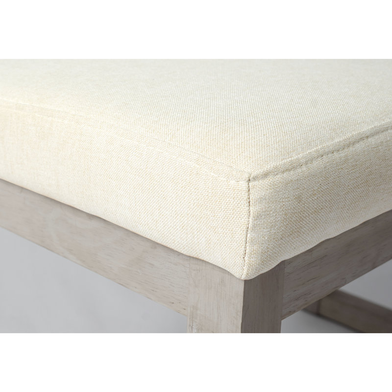 Banc repose-pieds rectangulaire de 27 pouces de large, repose-pieds en tissu d'aspect lin beige avec structure en bois massif, banc rembourré pour le salon, la chambre à coucher, le vestibule