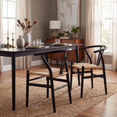 Solid Beech Wood Y-Back Dining Chair with Woven Rope Seat – Mid-Century Modern Side Chair, 3 Finishes