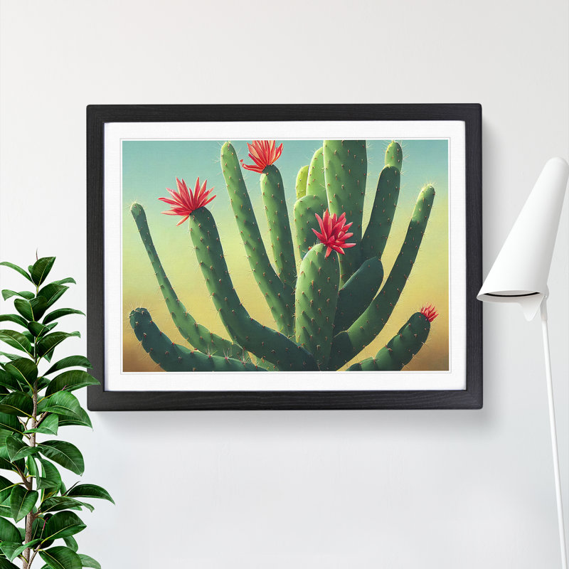 Feisty Cactus - Single Picture Frame Print, Black, 46cm H x 64cm W x 2cm D