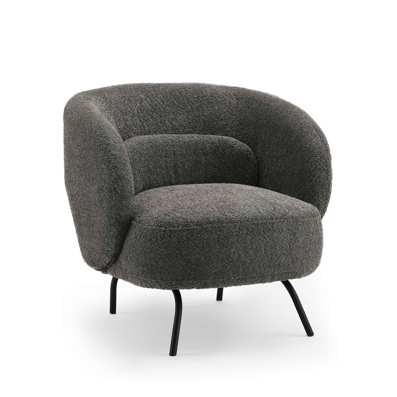 Jura Foam Upholstered Solid and Manufactured Wood Frame Lounge Chair with Gold Metal Legs, Gray Boucle