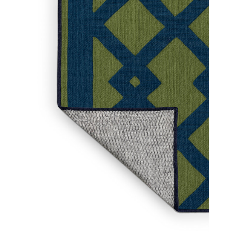 Machine Washable Trellis Blue Area Rug, Round 7'