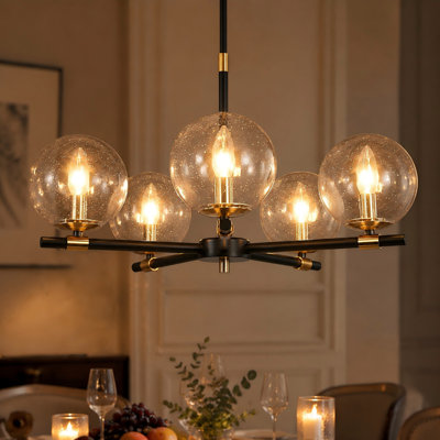 Mansurah 5-Light Shaded Wagon Wheel Black/Brass Chandelier
