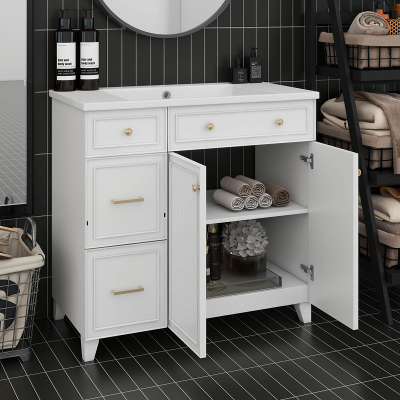 Meuble-lavabo 36 po avec lavabo en céramique, tiroirs à double couche, portes à fermeture douce, tablettes réglables, armoire de rangement moderne