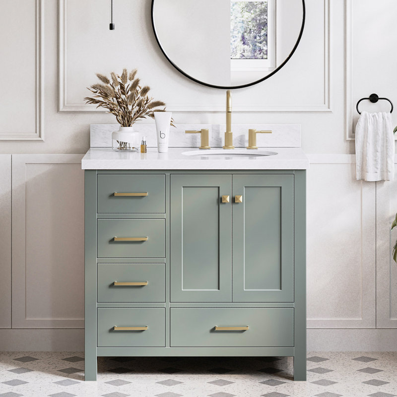 Amariani 37" Single Bathroom Vanity Set, 37", Vintage Green, Satin Brass