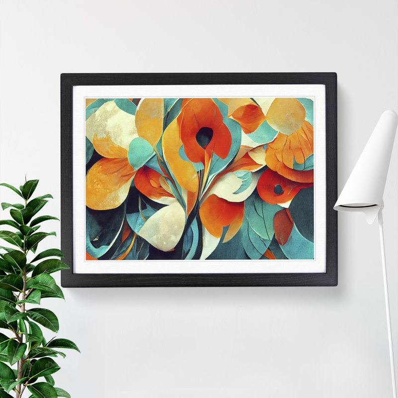 Floral Abstract Vol.1 - Single Picture Frame Print, Black Framed, 46cm H x 64cm W x 2cm D