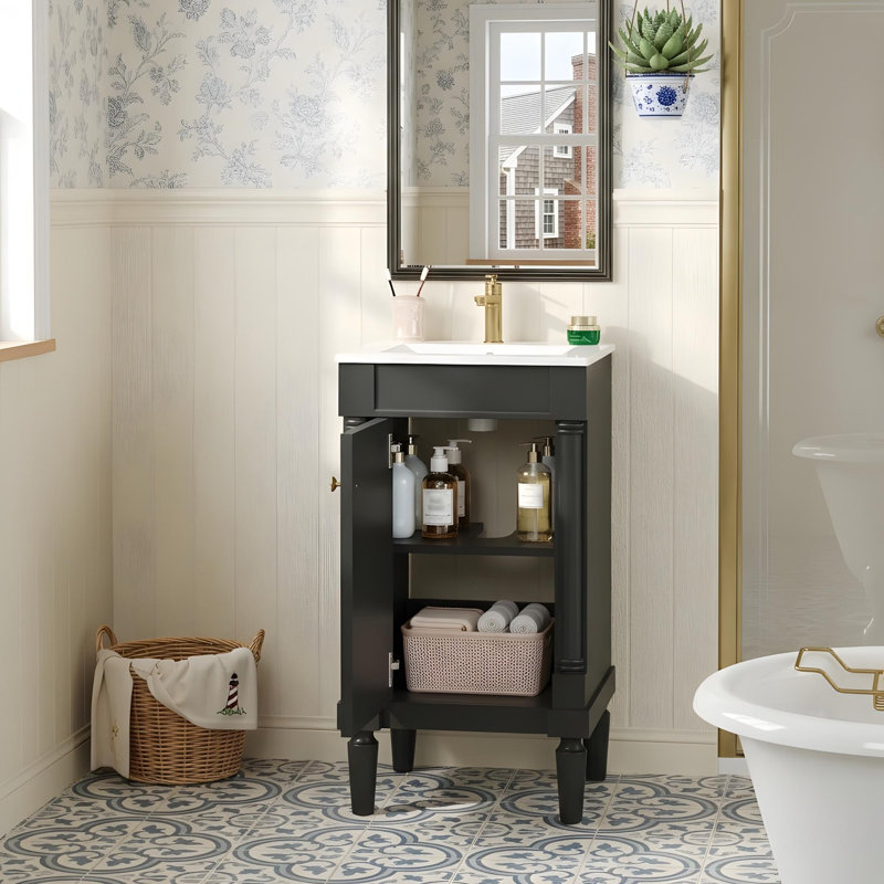 Petit meuble-lavabo avec lavabo en céramique, Noir