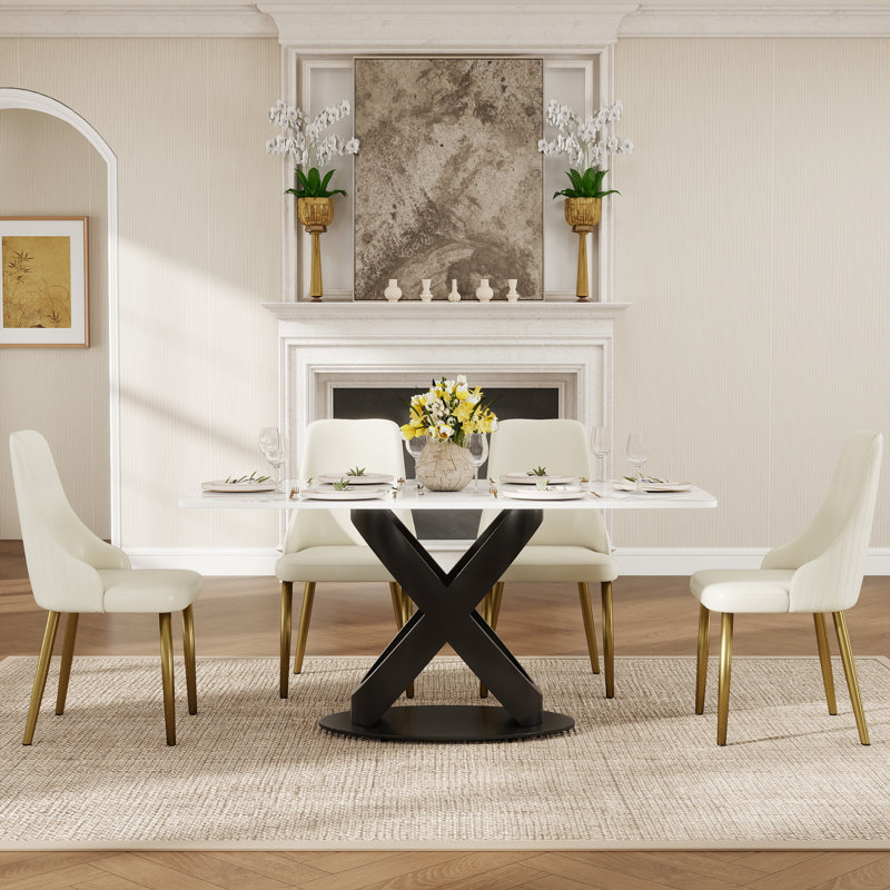 Table de salle à manger Sesteded, H 29,53 po x L 63 po x l 35,43 po, Blanc, Noir