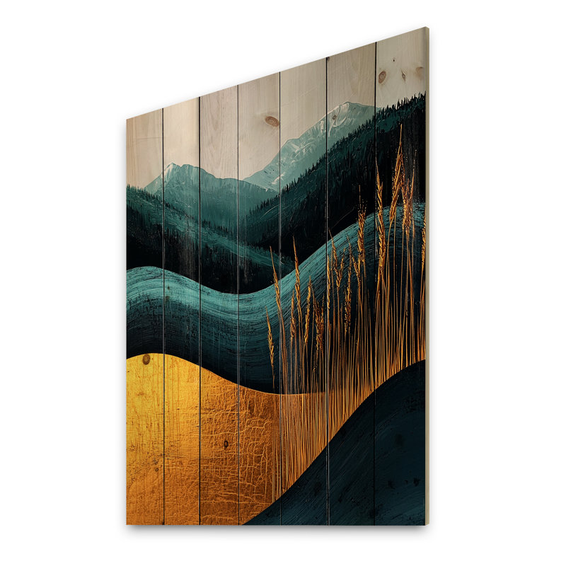 Décoration murale en bois Quiet Bold Mountain Emerald Gold Harmony IV - Paysage de montagnes, H 20 po x l 10 po x P 0,78 po