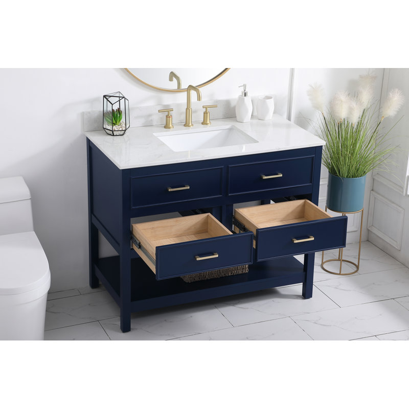 Sinclaire 42'' Single Bathroom Vanity with Engineered Marble Top, Blue