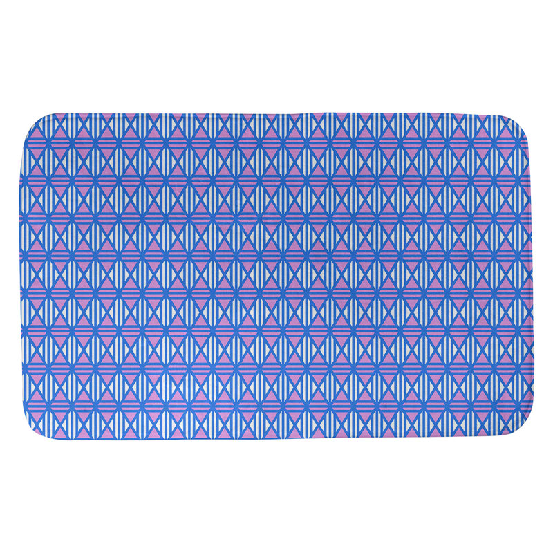 Tapis de salle de bain lineed diamants Leffel, l 17 po x L 24 po, Bleu / Mauve