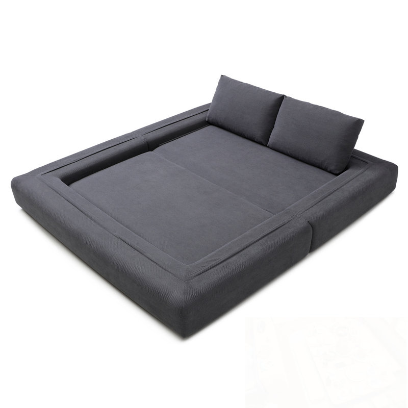 Canapé pliant en velours côtelé avec coussins, Gris