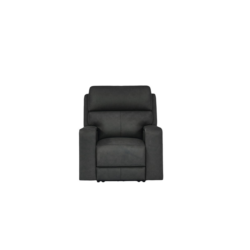 Genuine Leather Power Recliner With Adjustable Headrest, Gray