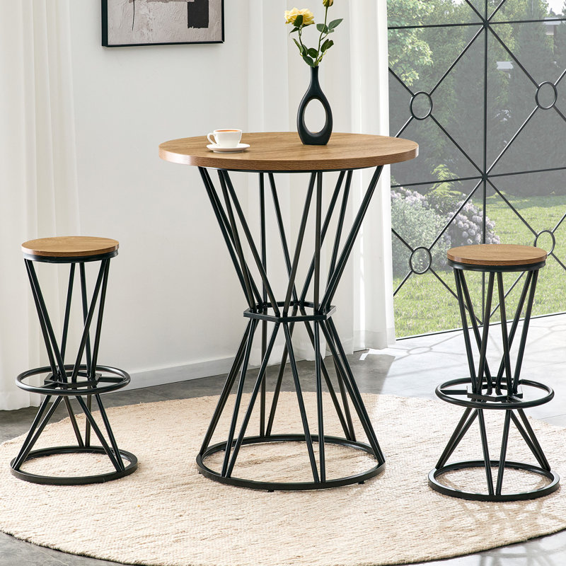 Ensemble de table de bar 3 pièces avec tabourets de bar Denali, Bois naturel