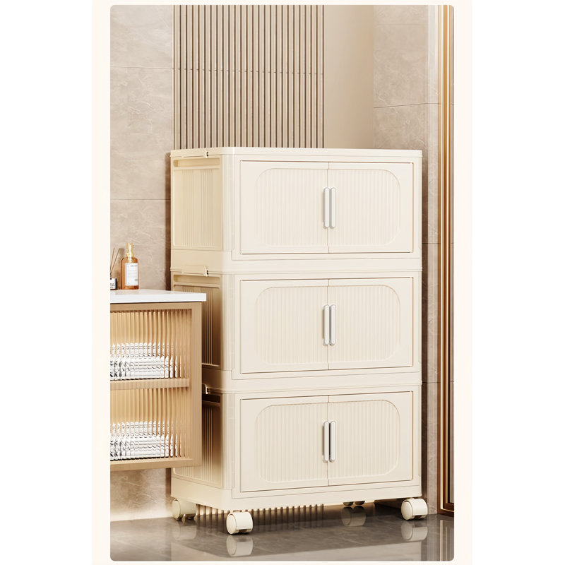 Armoire de rangement 19,69 po, 3, Crème / Blanc