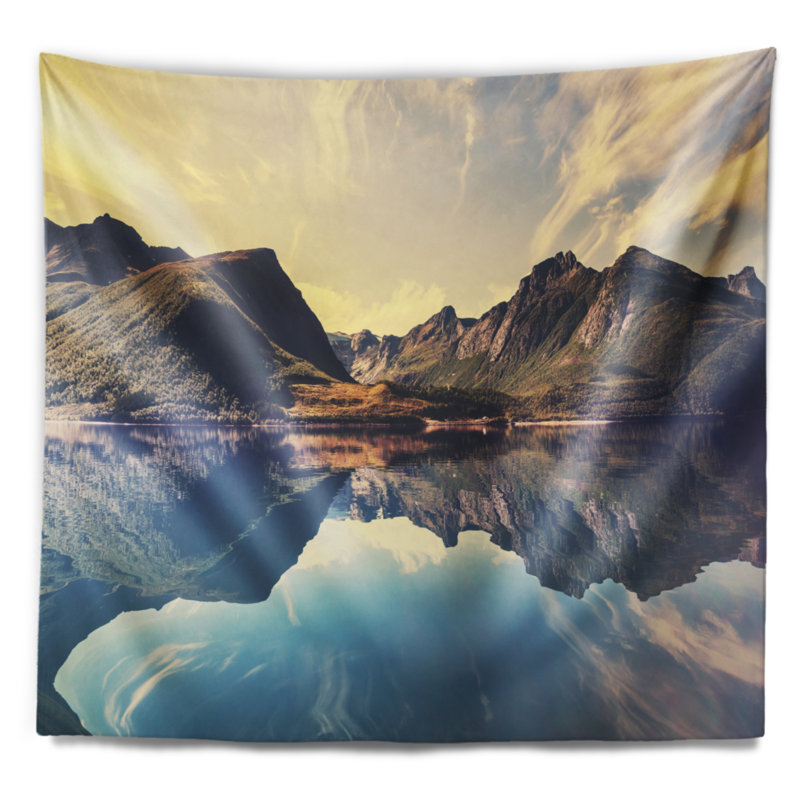 Paysage photographie norvège été montagnes tapisserie, H 32 po x l 39 po