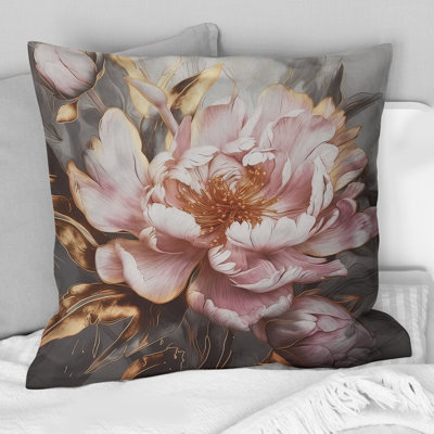 Pink Gold Peonies Petals - Peonies Printed Pillow