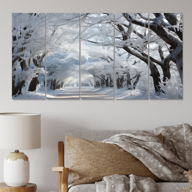 «Winter Frosty Forest I», impression sur toile paysage d'hiver - 5 panneaux égaux