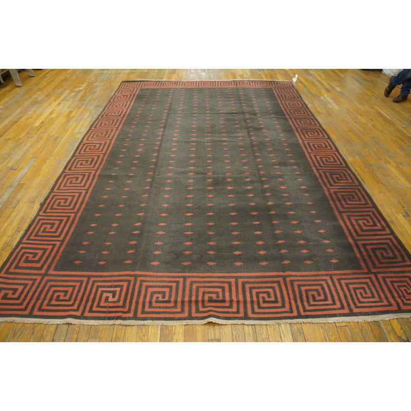 Bold Antique Indian Room Size Cotton Dhurrie Flat Woven Area Rug