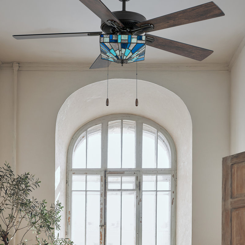 52"W Kyle Indoor Stained Glass Ceiling Fan With Remote Control