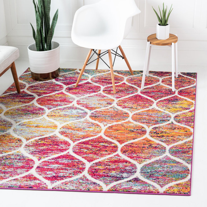 Tapis géométrique Llanet, Carré 6 pi 1 po, Multi Red