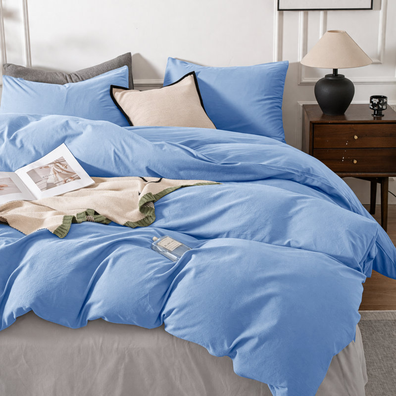 3-Piece Dyed Duvet Cover Set With Pillowcases, Double Duvet Cover + 2 Standard Pillowcases, Light Blue