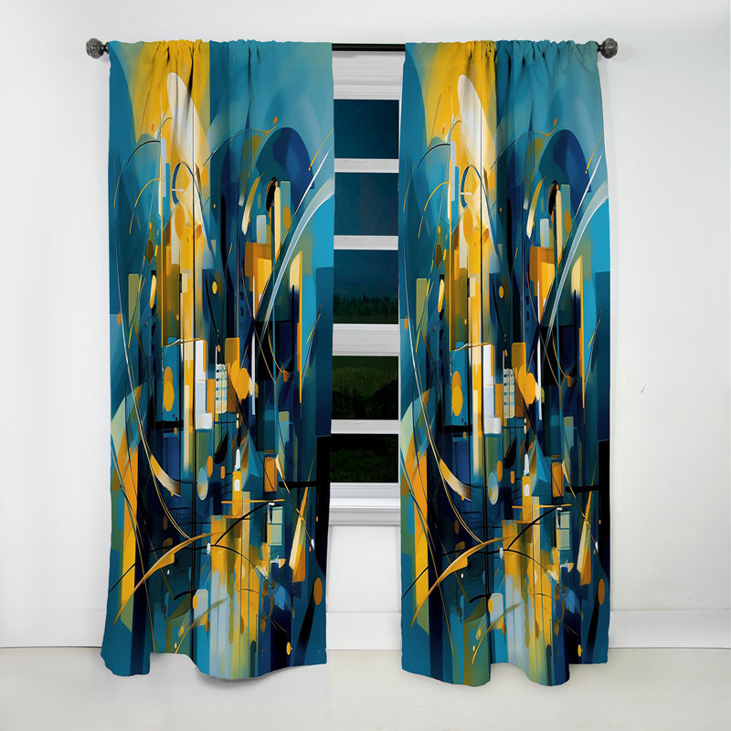 Rideau occultant en marbre bleu et jaune Elegance Of Marble II - Abstract, L 52 po x L 63 po