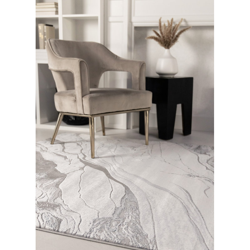 Tapis d'intérieur rectangulaire à motif de tourbillons gris Margia, Rectangle 7 pi 10 po x 10 pi 6 po