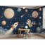 Papier peint mural aquarelle pour enfants représentant une fusée spatiale et des planètes-2019686123-2019686126