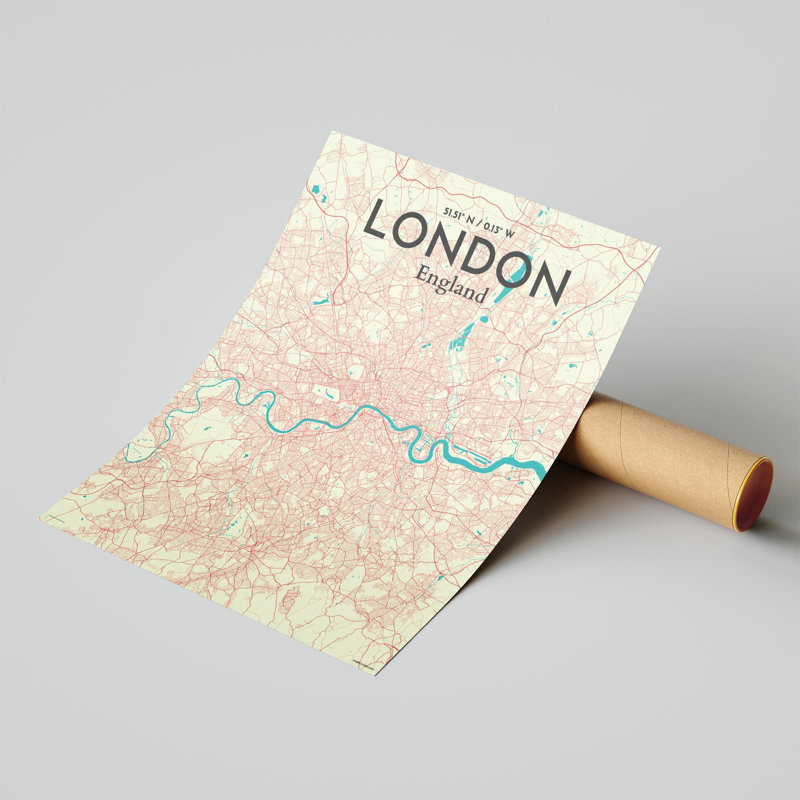 London City Map In Tricolour - No Frame Print, 20cm H x 16cm W x 0.05cm D