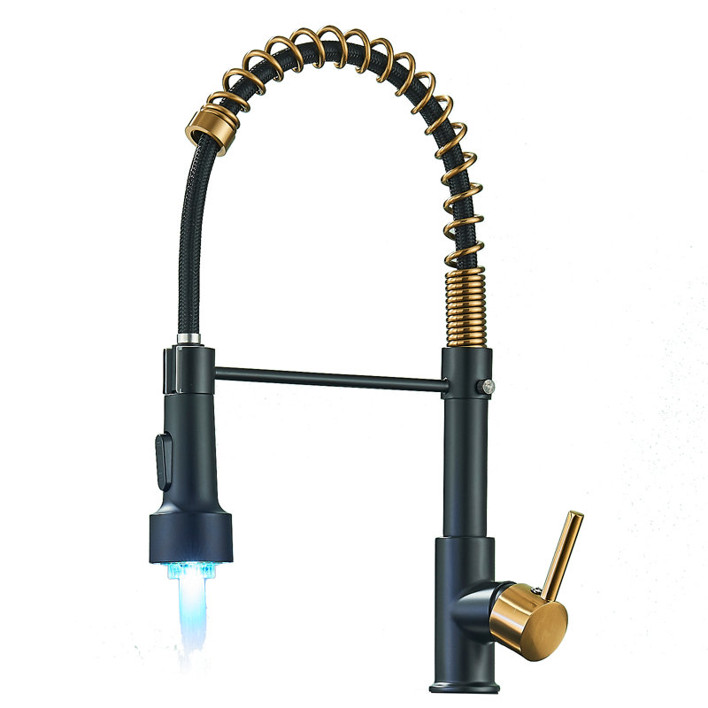 LED Light Kitchen Faucet with Pull Down Sprayer Industrial Single Handle Faucet for Farmhouse Camper Laundry Utility Rv Wet Bar Sinks