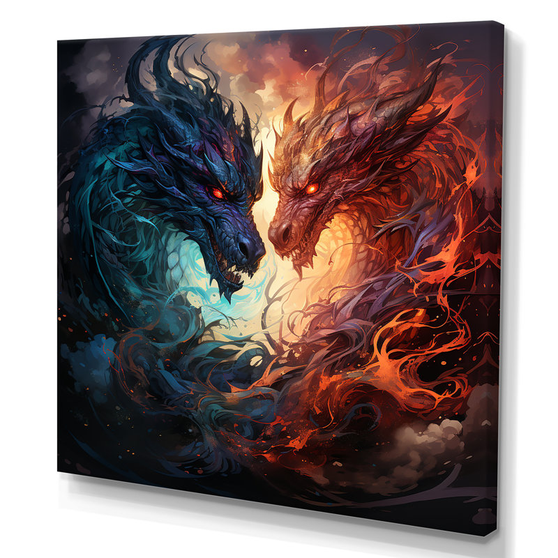 «Fire Breathing Dragons Lair III - Dragons», art mural, Toile tendue, H 16 po x l 16 po x P 1 po