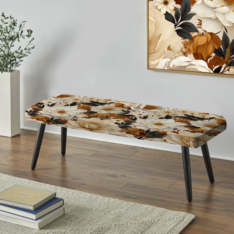 Banc rembourré Plants, Fleurs de coquelicot aux tons de terre de style bo