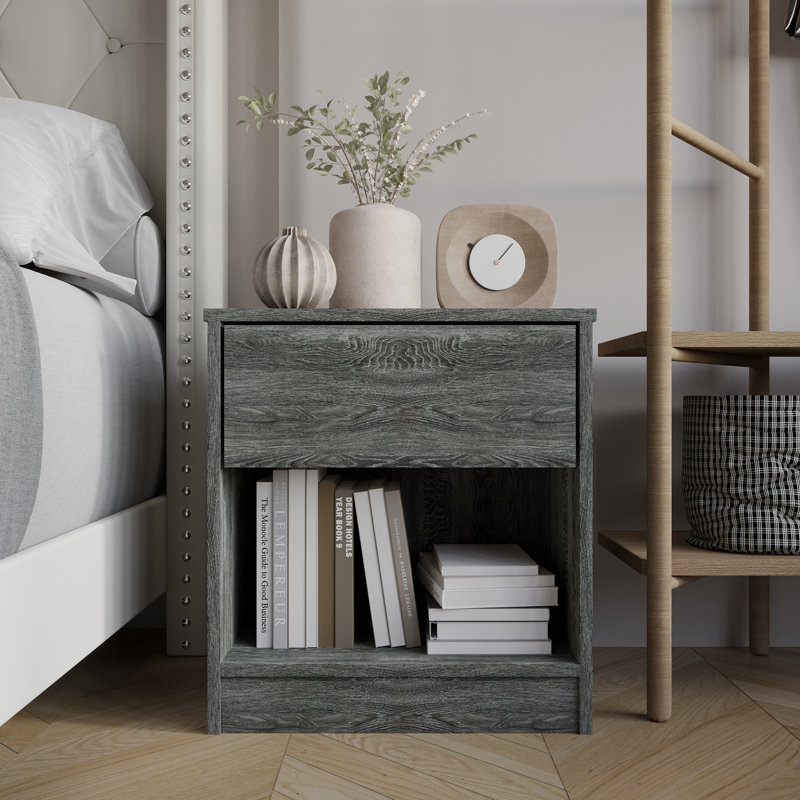 Pedri 18.51'' W Particle Board / Chipboard Nightstand, Dark Gray