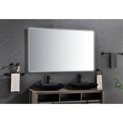 Miroir de salle de bain 60 po x 36 po avec rétroéclairage à DEL, fixation murale, brouillard, mémoire, grand réglage réglable incassable 60 po x 36 po pour meuble-lavabo, fixation, fonction mémoire, grand, réglable,